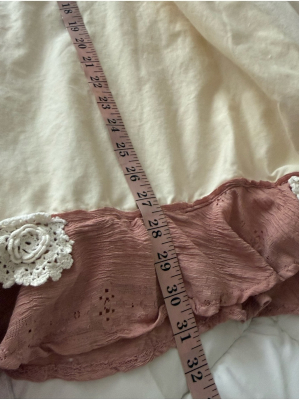 Handmade upcycled wearable art boho bloomers featuring a cream and dusty rose pa - Picture 14 of 14